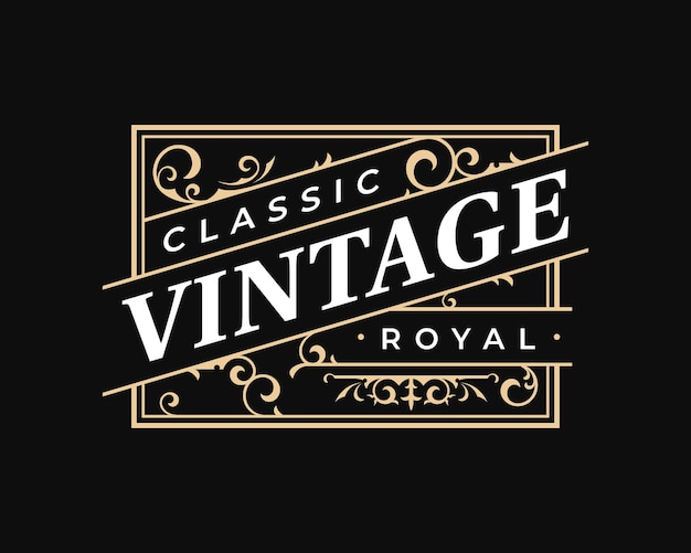 Vintage ornate rectangular label victorian style logo