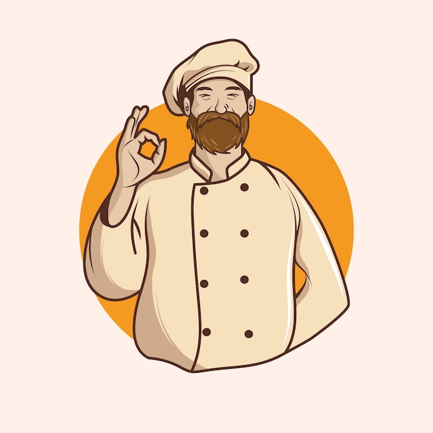 Vintage oude man chef-kok mascotte illustratie