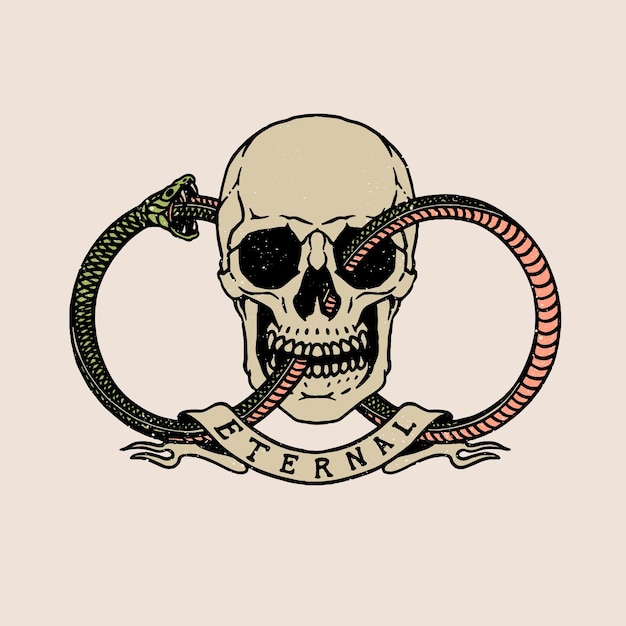 Illustrazione vettoriale isolata del cranio di ouroboros dell'annata