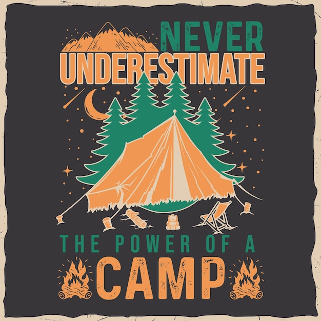 Vintage outdoor camping wilderness adventure illustration printing art quote retro poster template