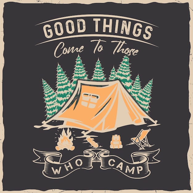 Vintage outdoor camping wilderness adventure illustration printing art quote retro poster template