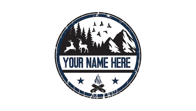 Vector vintage outdoor nature mountain deer bonefire creative modern logo design template