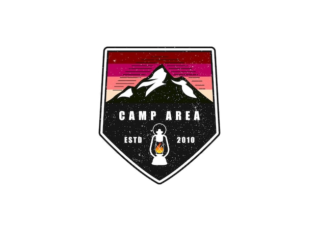 Vintage Outdoor Summer Camp Logo Patches on Wood board. Hand drawn and vector emblem designs.