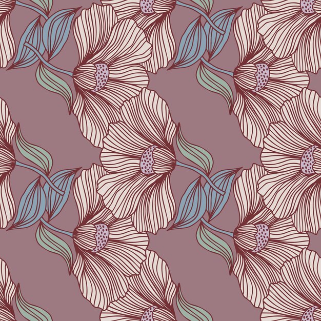 Vintage outline flower endless background Delicate floral line seamless pattern