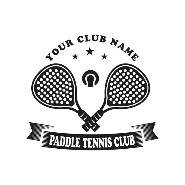 Logo vintage paddle tennis club logo della racchetta da paddle e vettore dell'icona del logo della palla