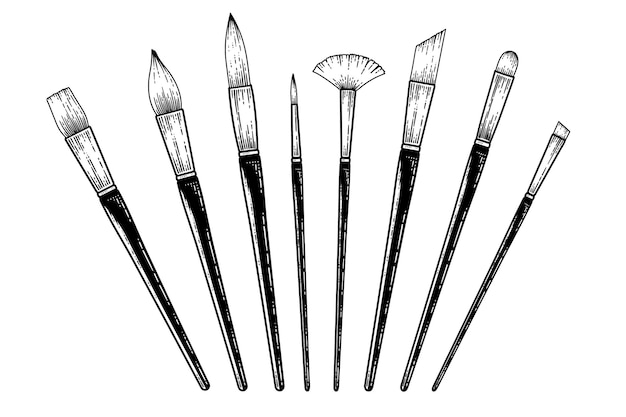 Vector vintage paint brushes collection hand drawn sketch vector illustration