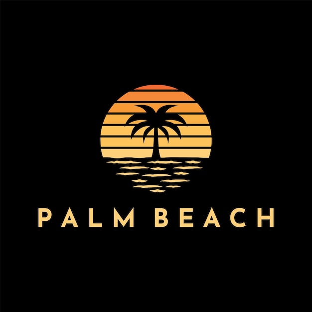 Vintage palmboom logo ontwerp op het strand vector illustratie moderne palmboom logo ontwerp