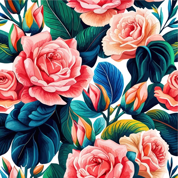 Vintage patroon met rozen bladeren takken waterverf naadloos patroon schattig vector illustratie op
