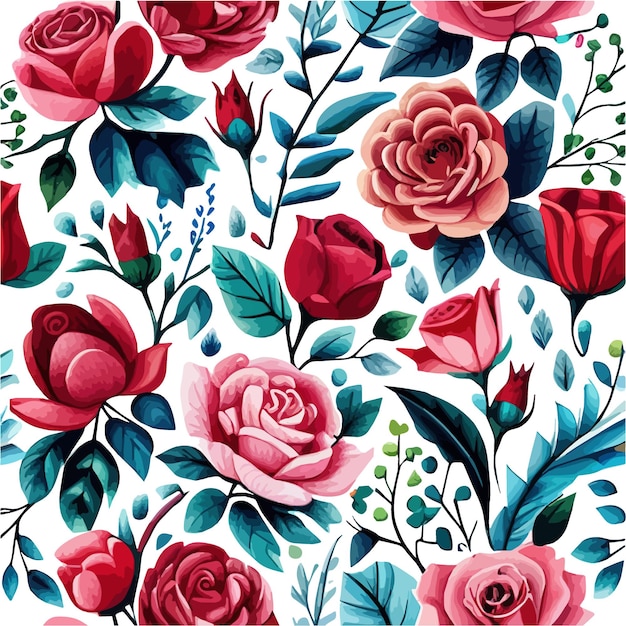 Vintage patroon met rozen bladeren takken waterverf naadloos patroon schattig vector illustratie op
