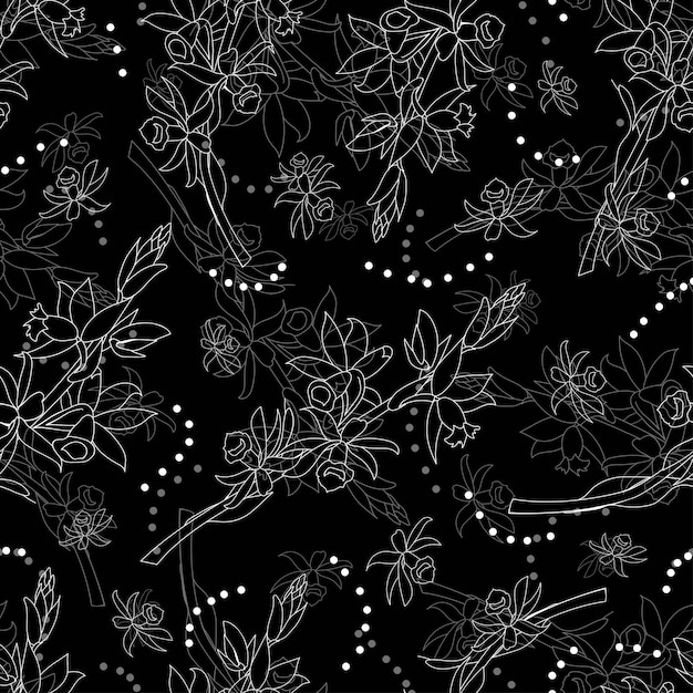 Vintage patroon witte bloemen op een zwarte achtergrond lace