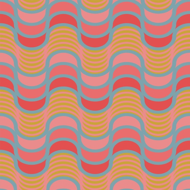 Vector vintage pattern design inspired by 1970's with flower and wavy lines