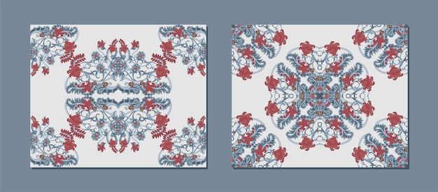 Vintage pattern design with floral red and blue for winter decoration tile carpet or rug template