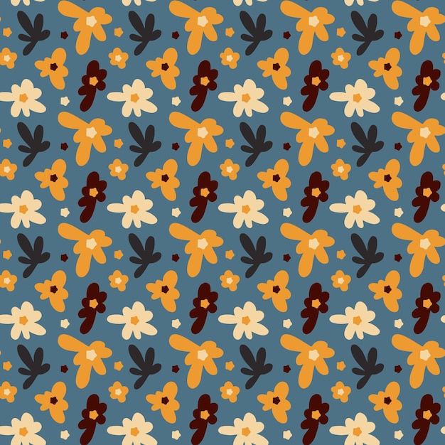 Vintage pattern of flowers on a blue background. Seamless vector image for textiles, wrapping