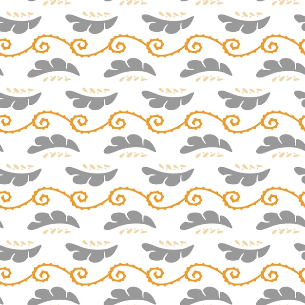 Vintage pattern of leaves and curls. Vector seamless pattern in pastel colors.