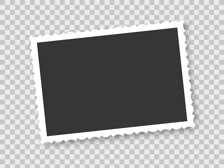 Vector vintage photo frame on transparent background. realistic retro picture square empty snapshot with shaped edges hanging on wall, photoframe empty montage template vector memory album design mockup