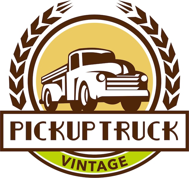 Vintage Pick Up Truck Circle Wreath Retro