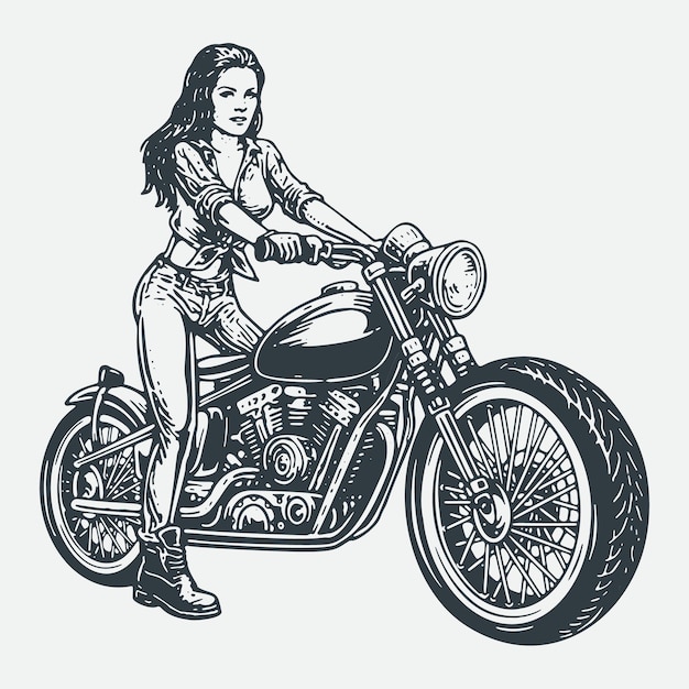 vintage pin up girl with motorbike vector illustration