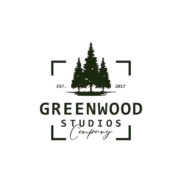 Vector vintage pine trees green wood studios logo design