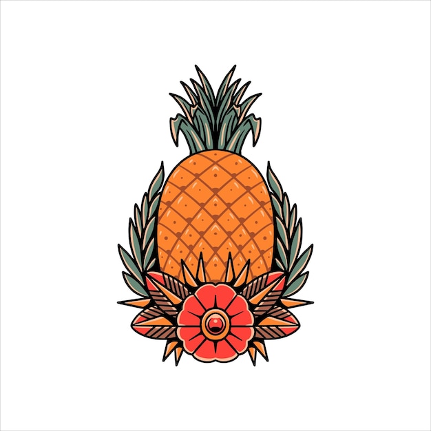 Disegno vettoriale vintage tatuaggio ananas