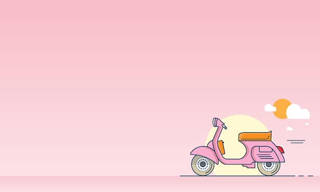 Vector vintage pink motorbike or scooter over light pink color background with copy space area