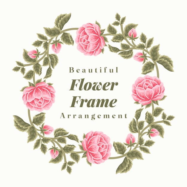 ベクトル 結婚式の招待状のためのヴィンテージピンクのバラの花の花輪のアレンジメント
