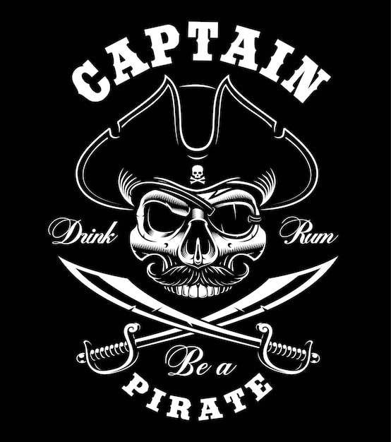 Vintage Pirate skull on dark background.  illustration. Text is on the separate layer.