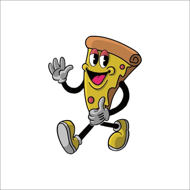 Vintage pizza cartoon character 9039s premium vector