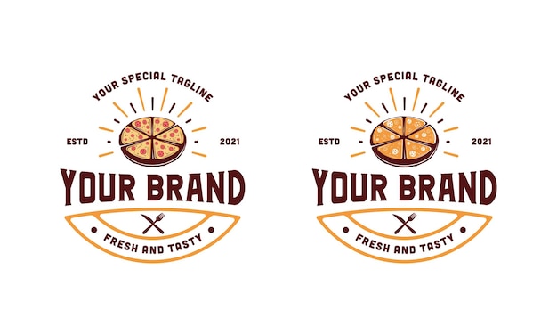 Vector vintage pizza restaurant logo illustration design template inspiration