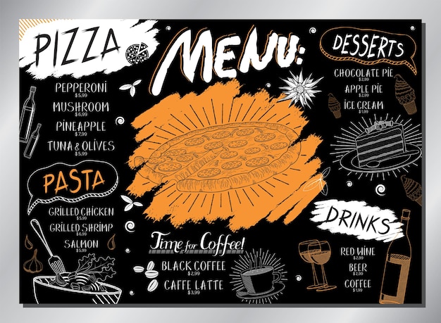 Vintage pizza table menu template