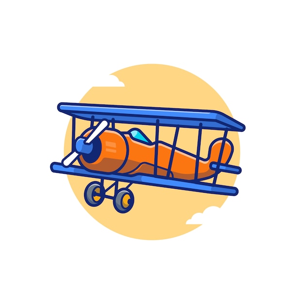 Vector vintage plane cartoon icon illustration. air transportation icon concept isolated premium . flat cartoon style