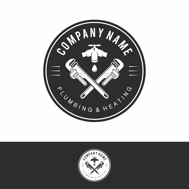 Vintage plumbing and heating logo template - vector