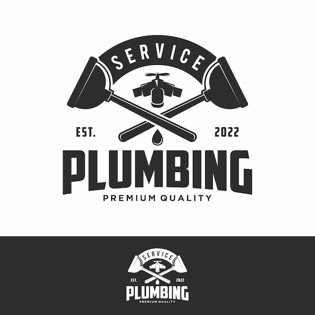 Vintage plumbing and heating logo template - vector