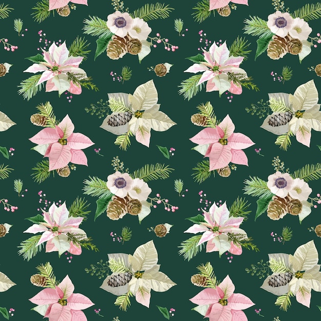 Vintage poinsettia   seamless pattern