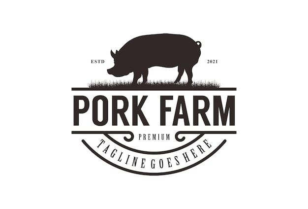 Vector vintage pork farm logo design vector vintage pig logo design inspiration