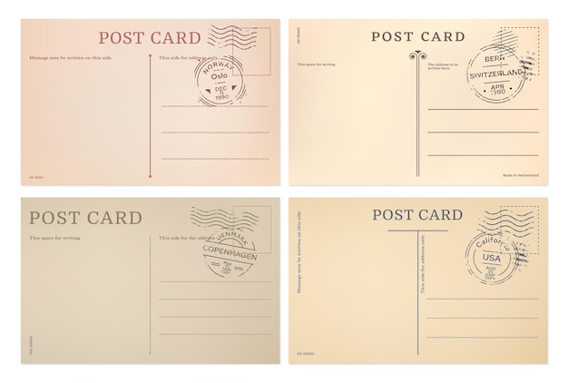 Vector vintage postcards post card stamps templates