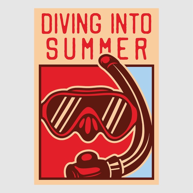 Vintage poster design diving into summer retro illustration