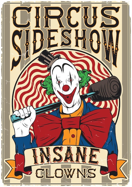 Винтажный дизайн плаката с иллюстрацией клоуна