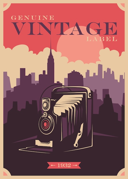 Vettore design poster vintage con macchina fotografica.