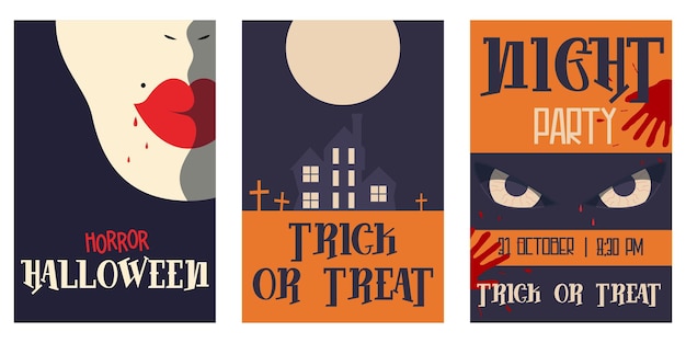 Vintage poster Halloween film minimalisme set voor flyer ontwerp Horror oude bioscoop Lay-out sjabloon Feestdecoratie Creatieve vectorillustratie Vakantie posterontwerp Horror oude bioscoop film