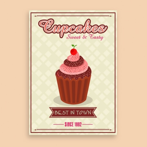 vintage poster template with tasty cupcake