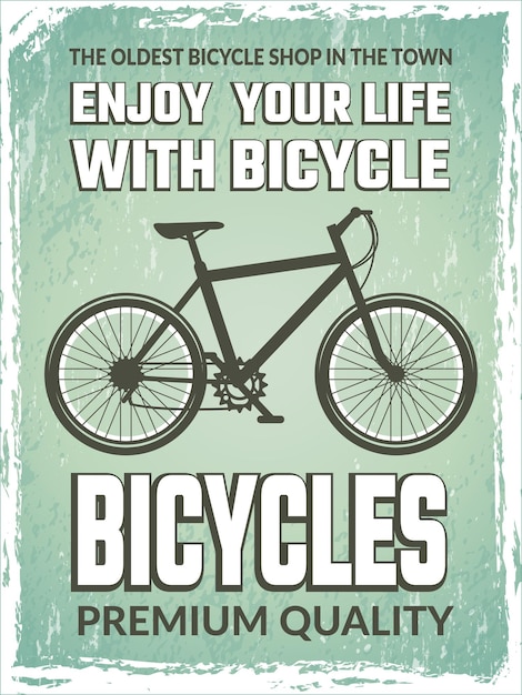 Vintage poster with monochrome illustration of bicycle.