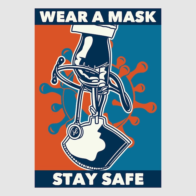 Vintage posterontwerp draag een masker, blijf veilig retro illustratie