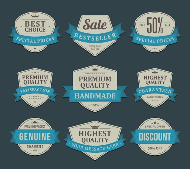 Vector vintage premium product label with ribbon and place for text set vector illustration