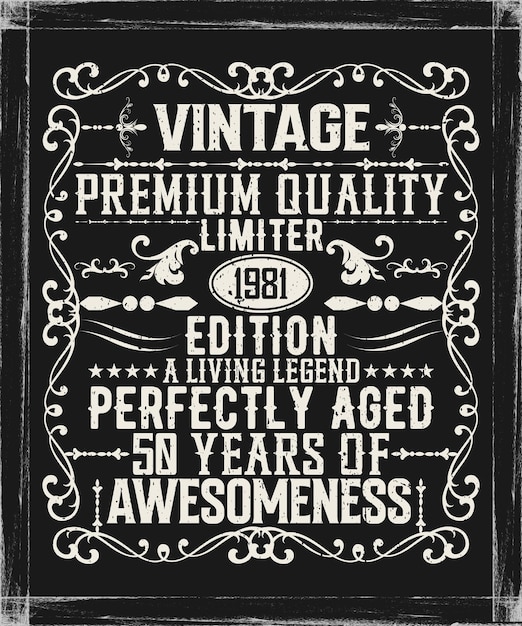 Vettore vintage di qualità premium 1981 edizione limitata invecchiata alla perfezione tutto il design originale della maglietta
