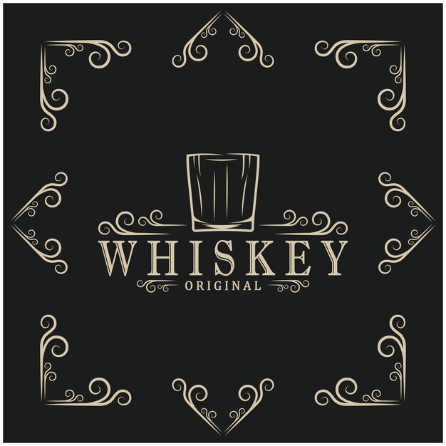 Vector vintage premium whiskey logo label with glass or beer for drinks bars clubs cafes companies