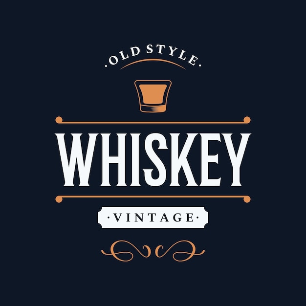 Vettore etichetta con logotipo di whisky premium vintage con scritte a mano per l'azienda di pub di bevande al rum