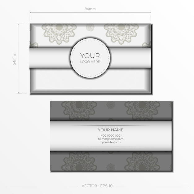 ビンテージ飾りと印刷デザインの招待状カードの抽象的なパターンと白のヴィンテージ準備はがきテンプレート