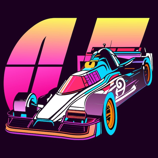 ネオンナンバー「88」で飾られたヴィンテージのレースカー