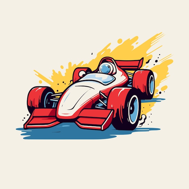 Vector vintage race car hand drawn vector illustration in cartoon style