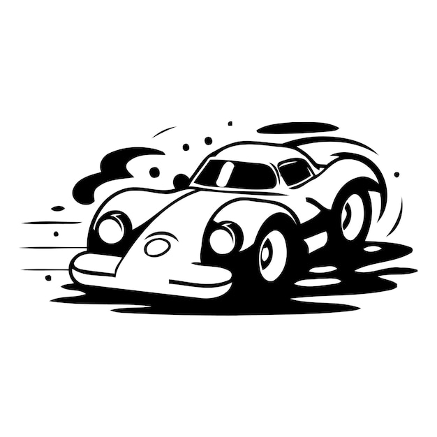 Vintage race car Vector illustration in cartoon style on white background